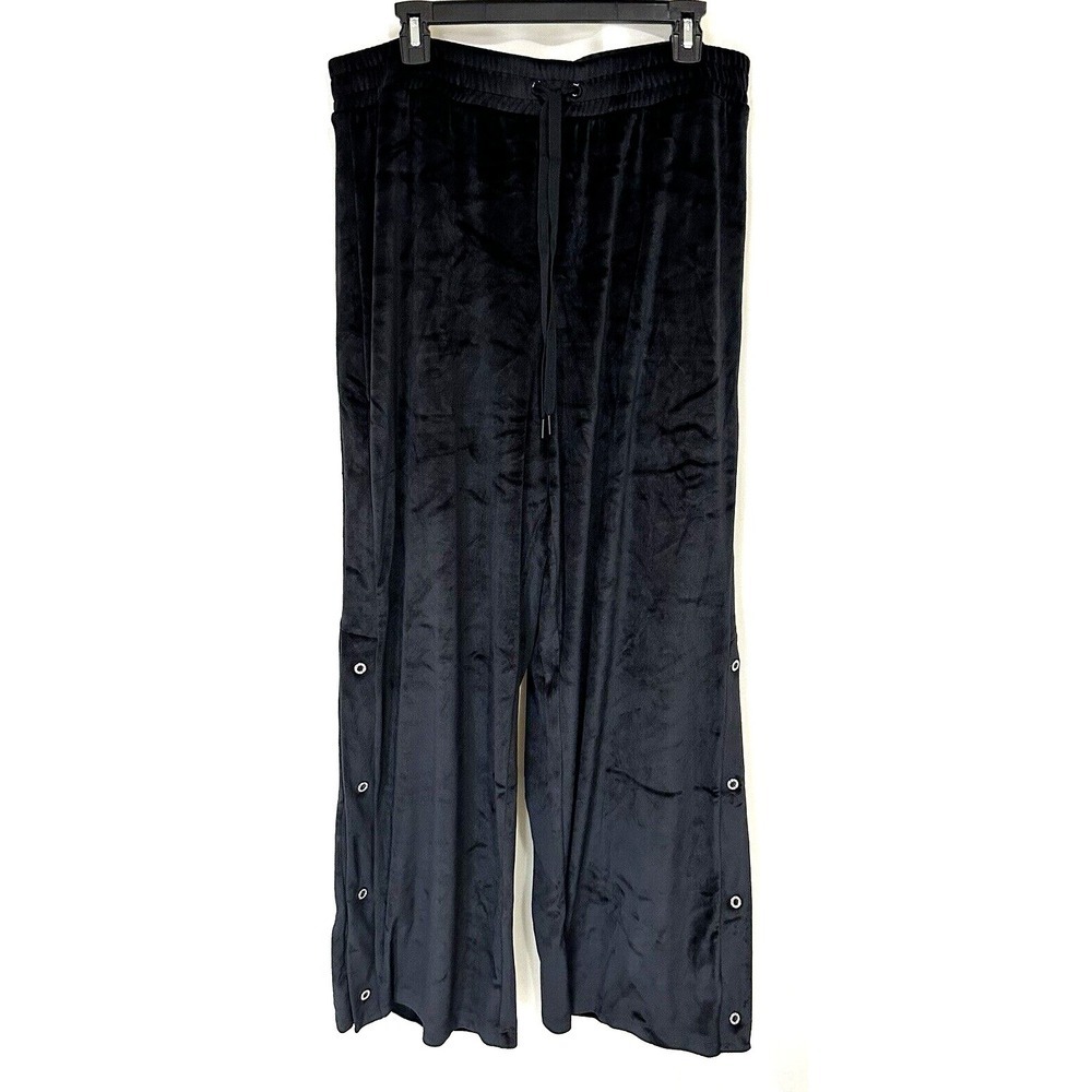 Victoria's Secret Pants Womens XL Velour Wide Leg Diamante Snap High Rise  Black